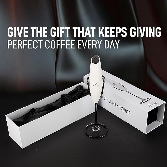 Zulay Kitchen Executive Series Luxury Gift Milk Frother with 4 Duracell Batteries – Handheld Electric Foam Maker for Coffee, Lattes & Hot Chocolate – Deluxe Finish, Ultimate Gift for Coffee Lovers