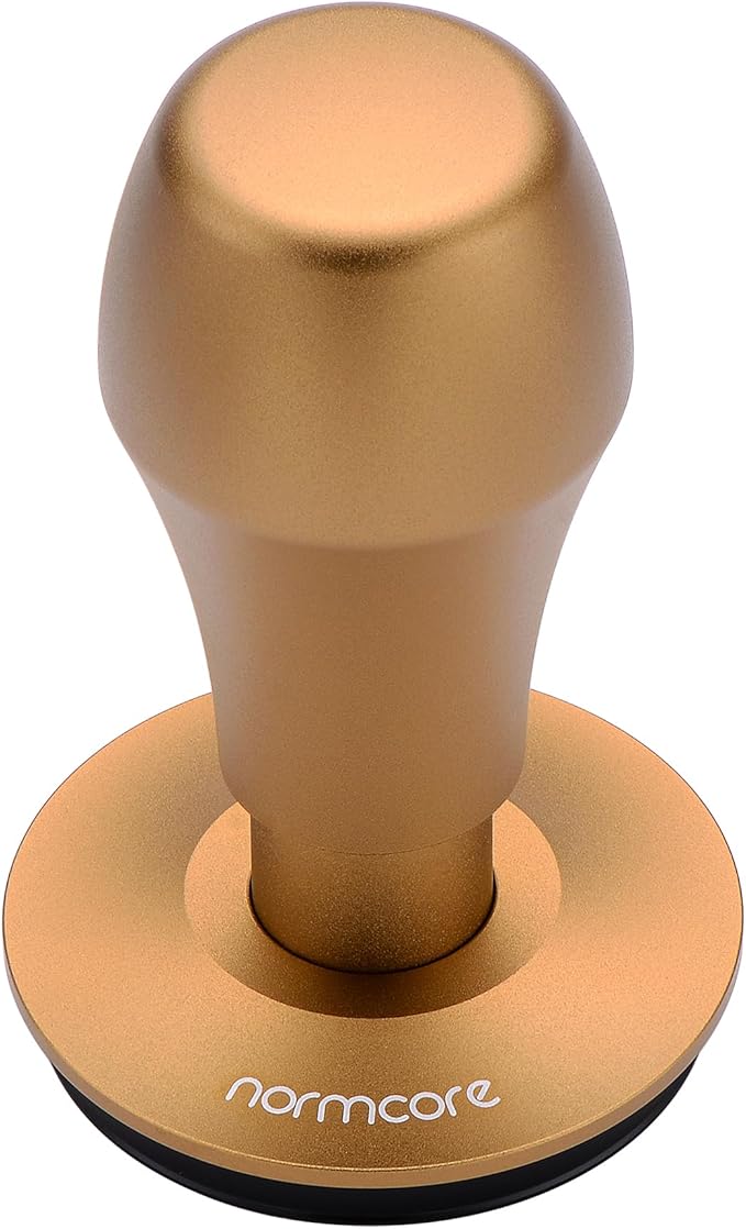 Normcore 58.5mm Coffee Tamper V4, Espresso Barista Hand Tamper, Spring Loaded Tamper With Titanium PVD Coating Flat Base, Bronze Anodized Aluminum Handle, Compatible with 58mm Espresso Machine