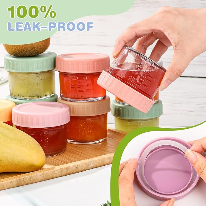 40 Pack Glass Baby Food Storage Containers, 4 oz Leakproof Baby Food Jars with Lids, Small Glass Food Containers for Infant Baby, Freezer & Microwave Safe, BPA Free