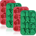 HKNMTT Christmas Silicone Chocolate Molds, 4 PCS Candy Baking Moulds, 3D Snowflake Cane Snowman Xmas Tree Gingerbread Man Santa Claus Gift Box Shape Mold for DIY Handmade Soap Candles Jello