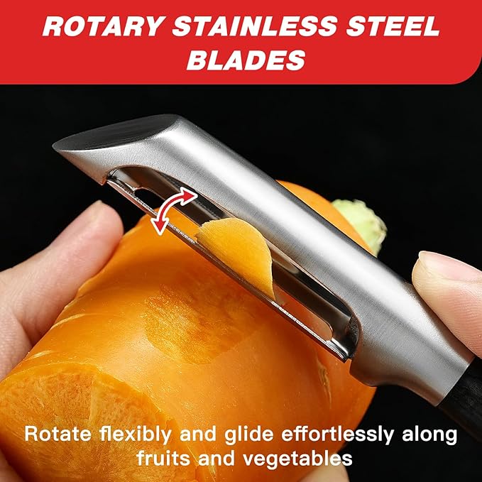 KULUNER 304 Stainless Steel Multi-Function Kitchen Peeler - With Solid Wood Handle, Sharp & Durable Blade, Effortlessly Peels Vegetables and Fruits, Essential Kitchen Tool