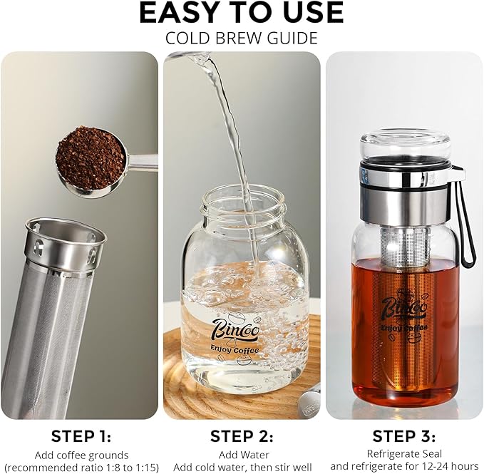 Glass Cold Brew Coffee Maker with Extended Fine Mesh Filter, Tea Infuser Bottle Iced Coffee Maker with Thick Borosilicate Glass (500ml/17oz)