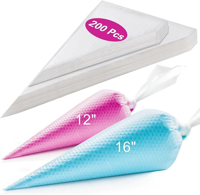 200 Pcs Piping Bags 12 & 16 Inch, Thick Disposable Pastry & Frosting Bags Anti-Burst Icing Bags for Cake Decorating, Cookies, Cupcakes