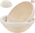 Banneton Bread Proofing Basket: 2 Pcs 8.5-inch Round Rattan Bread Bowls with Liners for Artisan Sourdough Bread Making for Home Bakers and Professionals