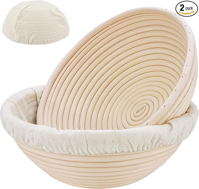 Banneton Bread Proofing Basket: 2 Pcs 8.5-inch Round Rattan Bread Bowls with Liners for Artisan Sourdough Bread Making for Home Bakers and Professionals
