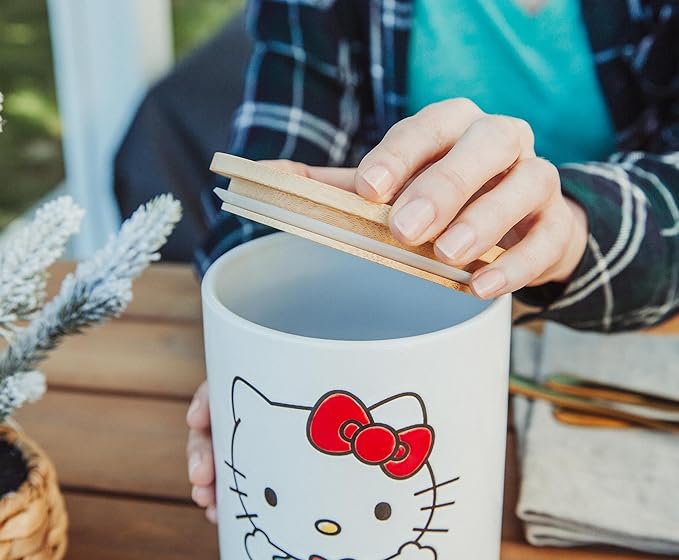 Hello Kitty Sanrio Holiday Ceramic Snack Jar Container With Lid | Kitchen Food Storage For Cookies, Candy | 7 Inches Tall