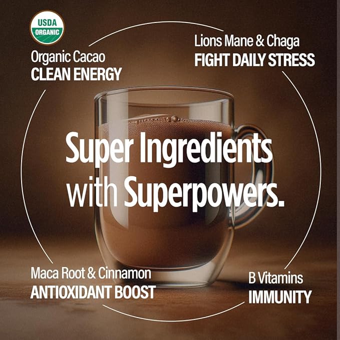 VitaCup Shroom Fuel, Mushroom Based Instant Coffee Alternative Packets, Mushroom Coffee Substitute w/Cacao, Cinnamon, Chaga, Lions Mane, & Maca for Energy, Immune Support, & Focus, 48 ct