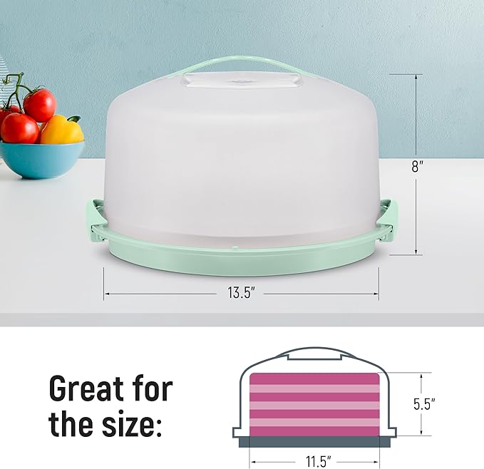Tribello Extra Large Cake Storage Container, Cake Carrier With Handle Holds Cake 12 X 12 X 5 (Mint Green)