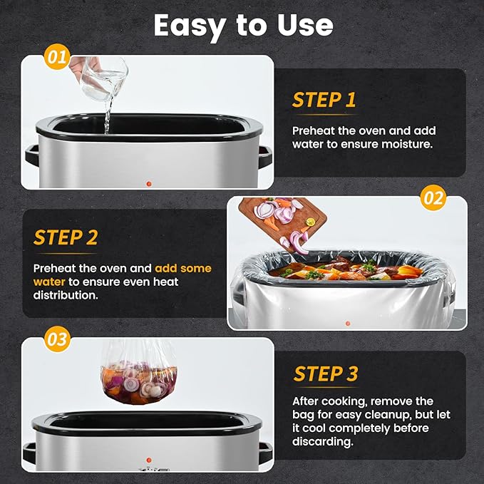 Electric Roaster Liners & Slow Cooker Liners, 2 Count 34 x 18 Inch Universal Fit for 16-22 Quart Roasters, Mess-Free Cooking, Disposable Oven Liners for Easy Cleanup, Cooking Bag