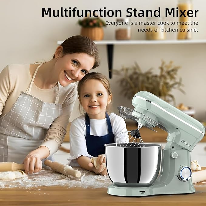 Electric Stand Mixer,10 Speeds Tilt-Head Food Mixer, 3-IN-1 Kitchen Mixer for Daily Cooks with 6QT Bowl,Dough Hook, Beater, Whisk (Morandi Green, Dishwasher safe)