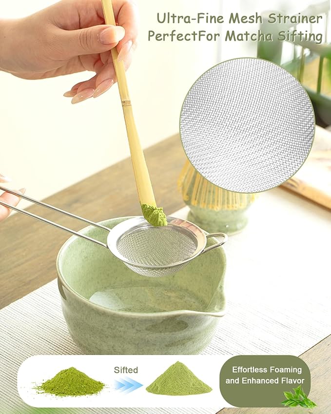 Matcha Whisk Set: Japanese Matcha Set with Ceramic Bowl, Matcha Sifter and Holder, Bamboo Scoop, Scoop Rest, Whisk, 6 Pcs, 18 oz Ceremonial Matcha Kit Making Tool Gift for Matcha Lovers, Beginners