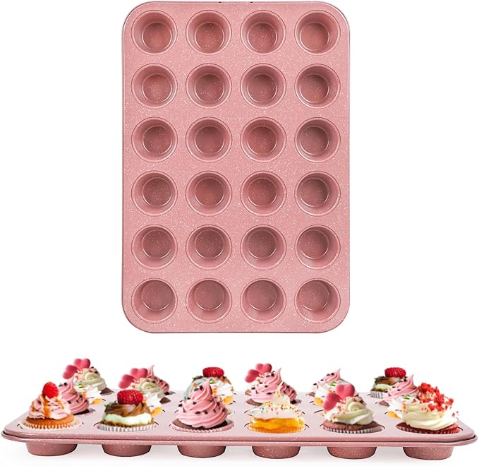 Spmart 2-Pack 24-Cup Nonstick Ceramic-Coated Mini Muffin Pan | Durable & Easy Clean Muffin Tins | Perfect for Small Baked Goods & Party Treats (Pink)