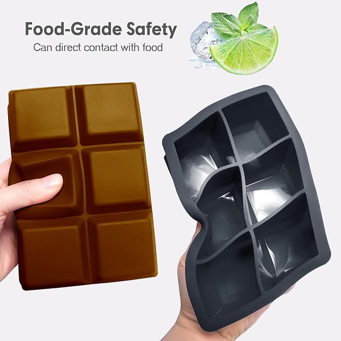 Silicone Ice Cube Trays with Lids,Large Square Ice Cube Molds for Freezer, Whiskey, Cocktail, Stackable Flexible and Reusable & Easy Release BPA Free (2 Pack&Dark Gray and Golden)