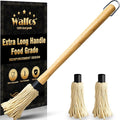 Walfos BBQ Mop Brushes for Sauce, Grilling Basting Mop Wooden Long Handle with 3 Heads, for Grilling, Barbecue, Smoking Steak (18")