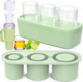 Ice Cube Tray for Stanley Cup, Silicone Ice Mould with Lid & Bin, Long Ice Cubes for 30-40Oz Tumbler, Easy Fill & Release, Perfect for Cocktails, Whiskey, Iced Coffee, Drinks, BPA Free (Green)