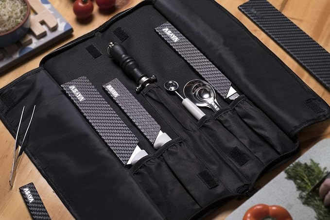 Asaya Chef Knife Roll Bag - 12 Pockets for Knives and Kitchen Utensils - Lightweight, Durable, and Stain Resistant Nylon - Perfect for the Traveling Chef - Knives not Included