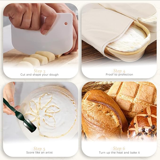 Natural Unbleached Banneton, Sourdough Bread Proofing Basket Kit, 6x 6 Inch Round Mini Basket with BreadMaking Baking Supplies Tools, Banneton Basket Gift Set - Primary Color