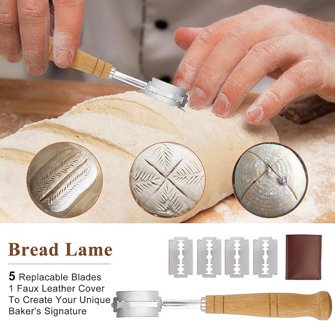 Sourdough Bread Baking Supplies: 9 Inch Round & 10 Inch Oval Banneton Bread Proofing Baskets w/Liner, Bread Lame, Dough Scrapers, Cleaning Brush, Artisan Bread Making Gifts for Bakers