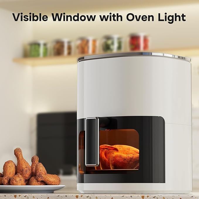Simple Deluxe 12-in-1 Air Fryer 6.34 Qt, Digital Preset Airfryer with Visible Window, Nonstick and Dishwasher-Safe Basket, Air Fry, Roast, Bake, Dehydrate, Fries, 1700W, Beige