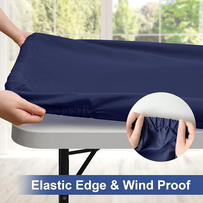 homing Rectangle Table Cloth Cover, Waterproof Polyester Elastic Fitted Tablecloth, Fits for 4 Foot Folding Tables, Washable Table Protector for Picnic, Camping, Outdoor (Navy Blue, 24" x 48")
