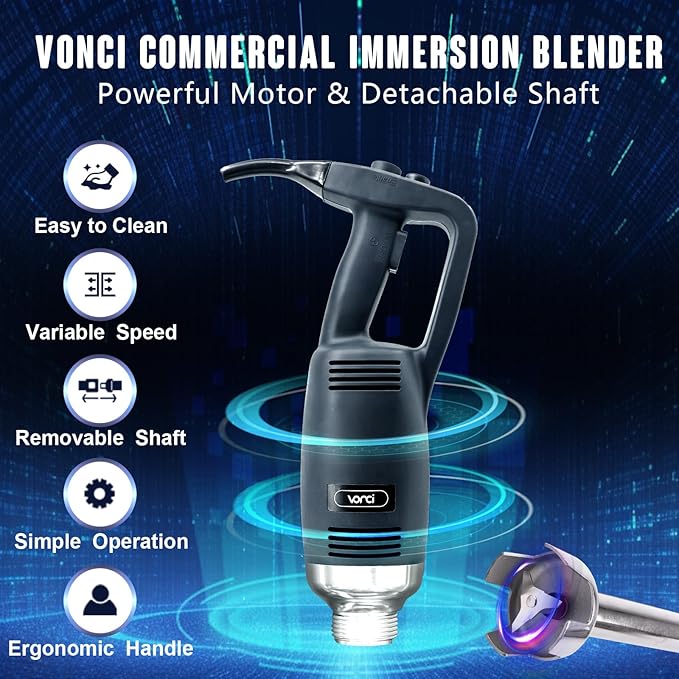 VONCI 500W Commercial Immersion Blender Handheld, 20" 304 Removable Shaft, Heavy Duty Stick Blender with Variable Speed 6000-20000RPM, Long Hand Mixer for Professional Kitchen Use.