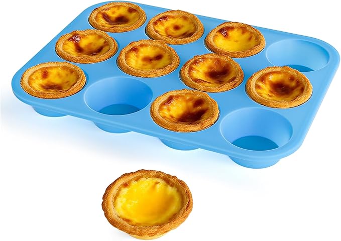 Bangp 12-Cup Silicone Muffin Pan with Metal Reinforced Frame,2 Pack Regular Size Cupcake Pan,Premium Non-Stick Bend Resistance Silicone Molds for Making Muffin,Cakes,Tart,Egg Bites (Blue)