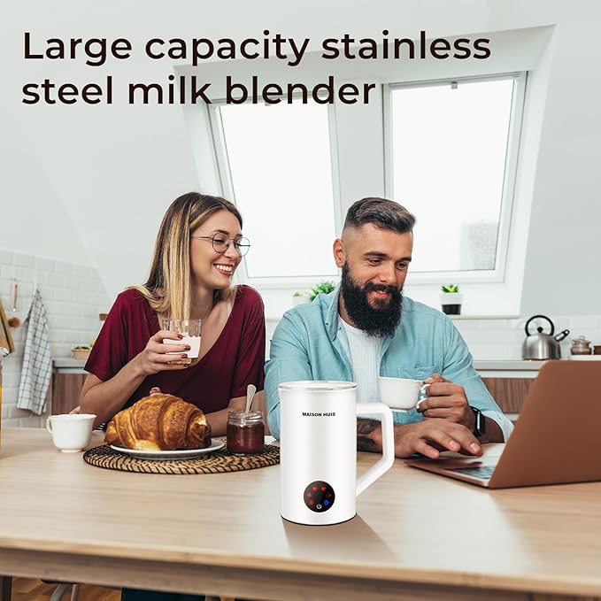 MAISON HUIS Milk Frother, 6-IN-1 Electric Milk Steamer, 20oz/591ml Hot & Cold Foam Maker for Latte & Cappuccino, 550W Fast Heating Stainless Steel Milk Steamer, Hot Chocolate Maker