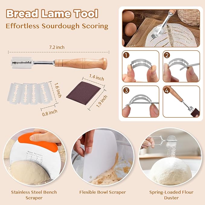 SORON Sourdough Starter Kit, Banneton Bread Proofing Basket with Glass Sour Dough Starter Jar, Sourdough Bread Baking Supplies Tools, 9" Round & 10" Oval Banneton Baskets, Gift Set for Homemade Making