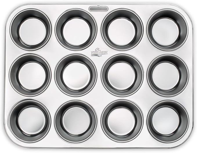 Fox Run Muffin and Cupcake Pan, 12 Standard Cup, Stainless Steel