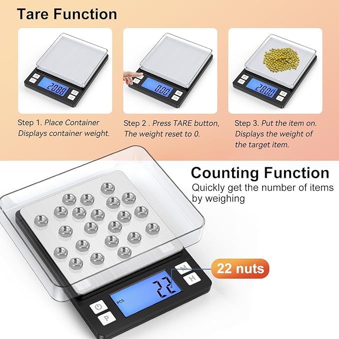 BOMATA 0.01g/1kg Upgraded Small Digital Scale, USB Rechargeable, with Larger Display and Hold,Tare Function, 9 Units, High Precision Digital Scale Grams and oz for Small Item, Kitchen…