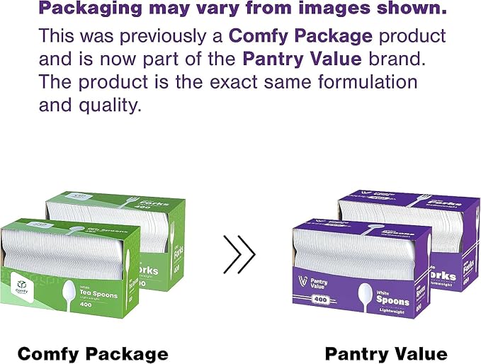 Pantry Value [400 Count] Lightweight White Plastic Tea Spoons - Disposable Cutlery for Parties, Events, and Dinner (Formerly Comfy Package)