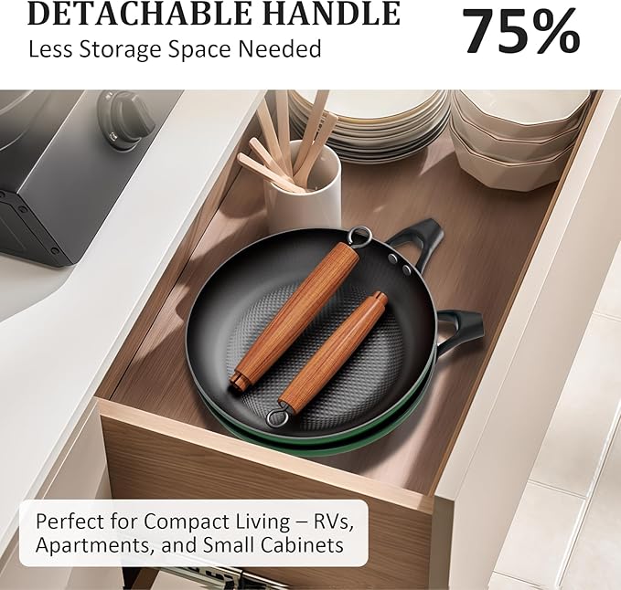 YUTANN Cast Iron Frying Pan 10 Inch - Non Stick Skillet with Diamond Pattern, Pre-Seasoned, PFAS/PFOA Free, Easy to Clean, Detachable Handle, Great for Indoor and Outdoor Cooking