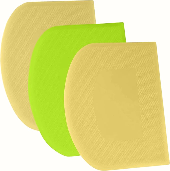 SURDOCA Dough Scraper Bench Scraper - 3P 4.7x3.7" Plastic Flexible Bowl Scraper, Sharp Edge & Angles Cake Scraper. Non-Slip Bakeware Decorating Tools Sculpting & Modeling Tools - Yellow+Green+Yellow