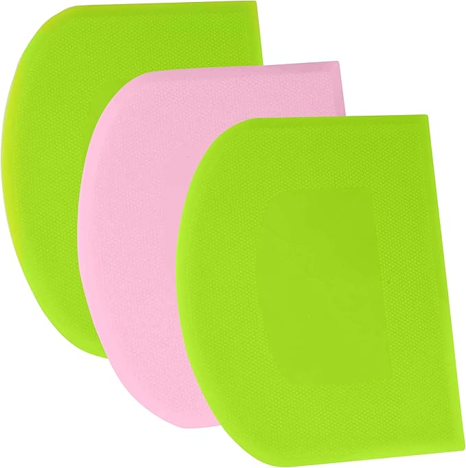 SURDOCA Dough Scraper Bench Scraper - 3P 4.7x3.7" Plastic Flexible Bowl Scraper, Sharp Edge & Angles Cake Scraper. Non-Slip Bakeware Decorating Tools Sculpting & Modeling Tools - Green+Pink+Green