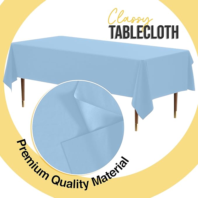 Party Solids 66% Thicker Premium Plastic Table Cloth Rectangle Table Cover 0.5 Mil 6 Pack Light Blue Table Cloth 54 Inch x 108 Inch Disposable Tablecloth Won't Tear Easily Like Cheap Thin Brands