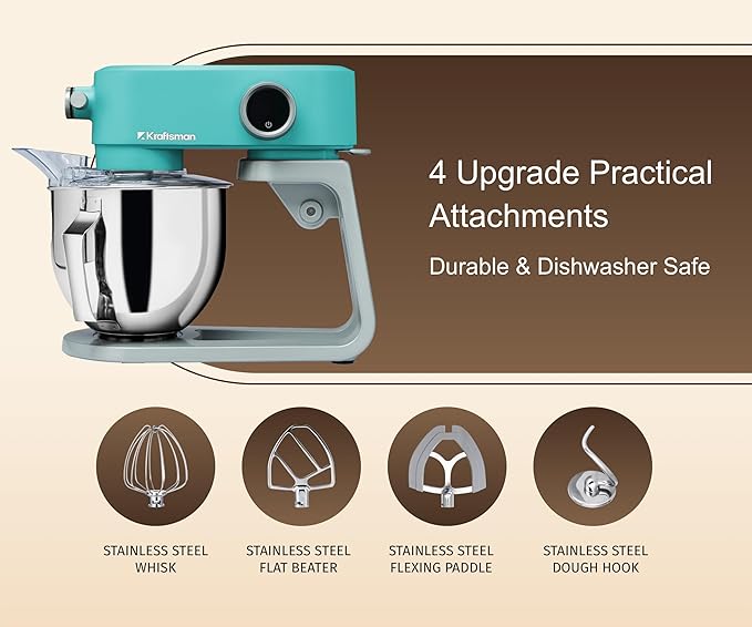 All-Metal Stand Mixer 5.3-Quart - Professional Kitchen Electric Food Mixer with Stainless Steel Mixing Bowl & Attachments for Baking, Dough & Cake, 8-Speed Control & Timer (Blue)
