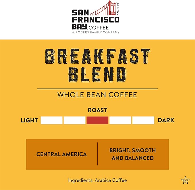 San Francisco Bay Coffee - Medium Roast Whole Bean Coffee - Breakfast Blend (2 lb bag)