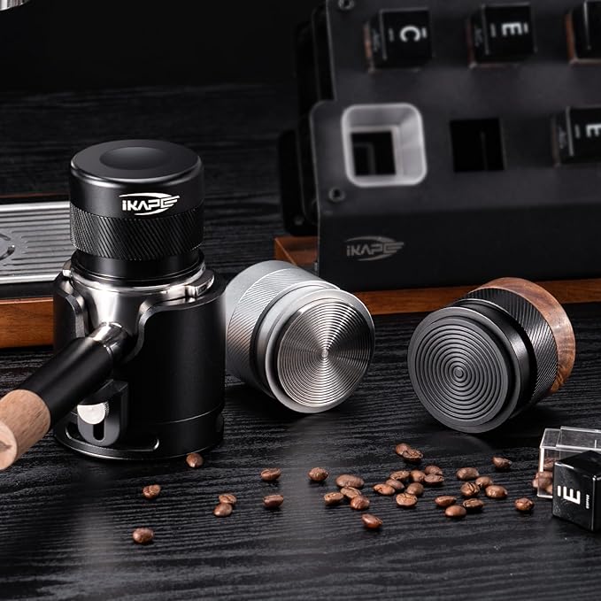 IKAPE Coffee Products, 53MM Espresso Tamper, Premium Barista Coffee Calibrated Tamper with Spring Loaded, 100% Stainless Steel Tamper Compatible with 54MM Breville Bottomless Portafilter (Black)