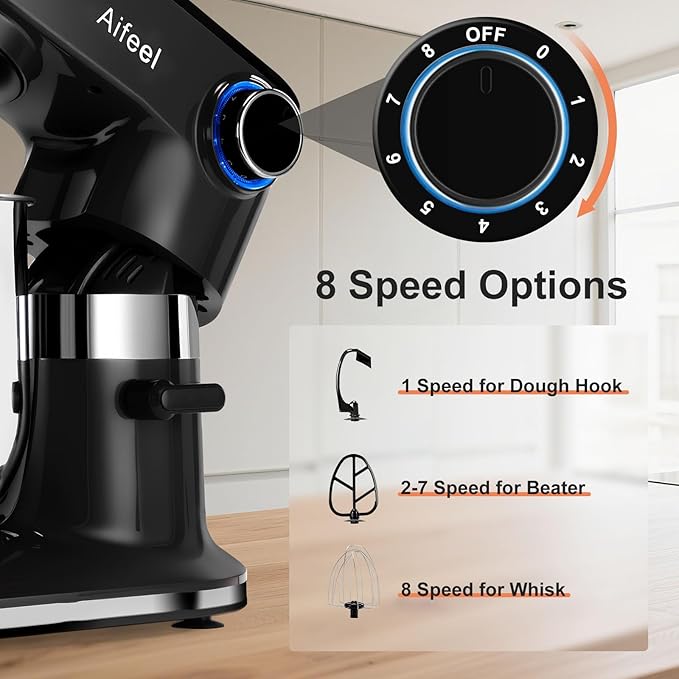 Aifeel 10.5 QT Stand Mixer,900W Electric Food Dough Mixer,Large Capacity Tilt-Head Kitchen Electric Mixer with Dough Hook,Beater,Whisk & Splash Guard,Dishwasher-Safe Attachments for Baking(Black)