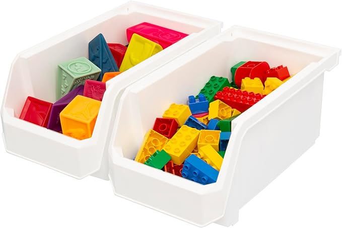 Large Plastic Containers for Organizing and Storage Bins for Closet, Kitchen, Office, or Pantry Organization, 14.75-Inch x 8-Inch x 7-Inch 6-Pack, White, Large