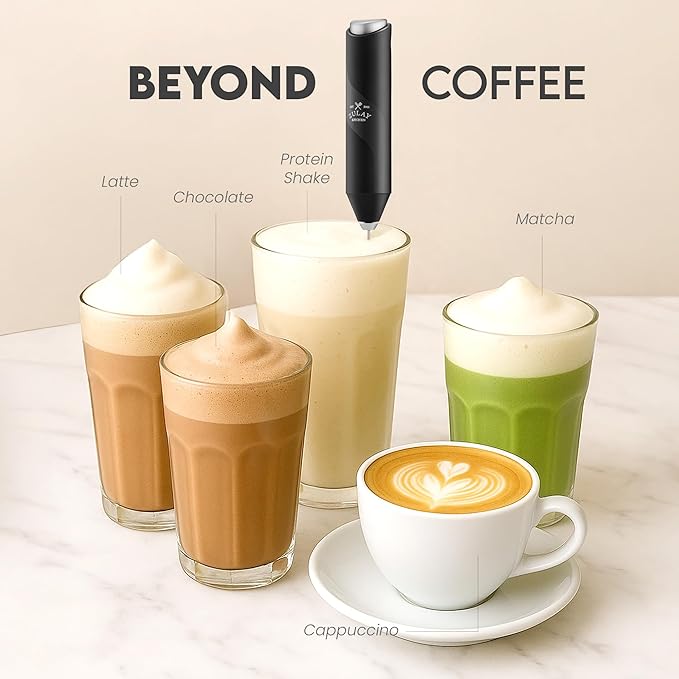 Zulay Kitchen Powerful Milk Frother Wand - Handheld Stainless Steel - Battery Operated Drink Mixer for Coffee, Lattes, Cappuccino, Matcha - Froth Mate Frother Gift - Black