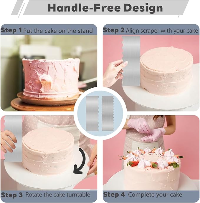 2 Pcs Stainless Metal Cake Scraper Smoother Double Sided Patterned Edge Cake Decorating Supplies Spatula Frosting Icing Tools Comb for Icing Cakes Buttercream Decorating