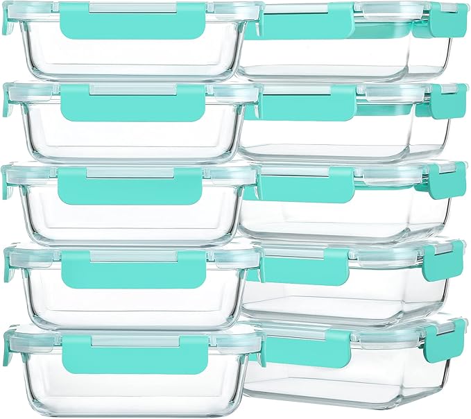 M MCIRCO [10-Pack,22 Oz Glass Meal Prep Containers,Glass Food Storage Containers with lids,Glass Lunch Containers,Microwave, Oven, Freezer and Dishwasher, Green