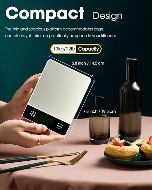 Mik-Nana Food Scale, 22lb/10kg Digital Kitchen Scale Weight Grams and Oz for Baking Cooking Coffee Meal Prep Package Postage, 6 Units with Tare Function, 1g/0.04oz Precise Graduation (White)