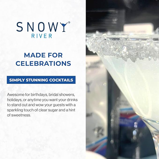Snowy River Clear Cocktail Sugar - - Vibrant Naturally Colored Sugar for Cocktail Rimming, Baking & Decorating, Medium Crystal (8oz, Medium Crystal)