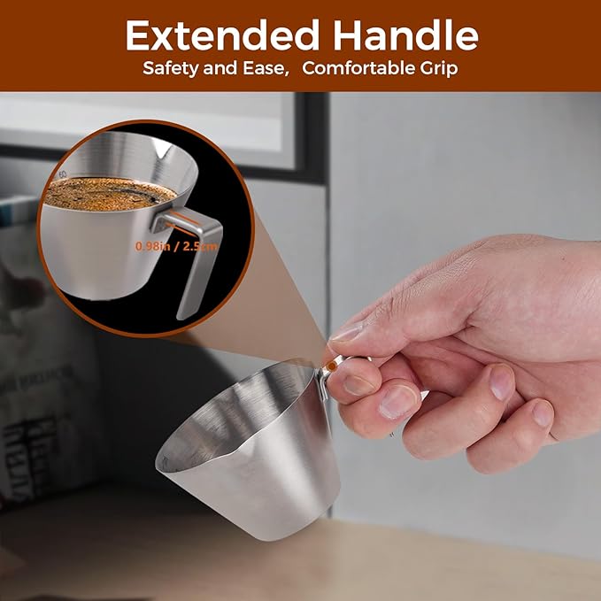 1Pc Stainless Steel Espresso Cups, Double Spout Metal Measuring Cup with Dual Scale, Espresso Shots Cup with Handle, Coffee Bean Weighing (White), 3.4oz/100ml