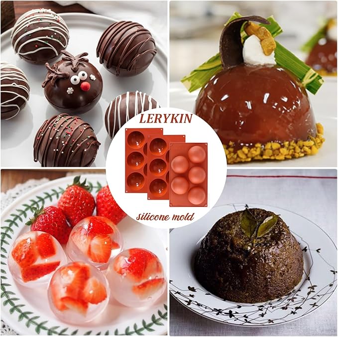 3 Pack Extra Large 5-Cavity Semi Sphere Silicone Molds, Half Sphere Baking Mold Non-Stick for Making Big Size Hot Chocolate Bomb, Jelly, Cake, Dome Mousse