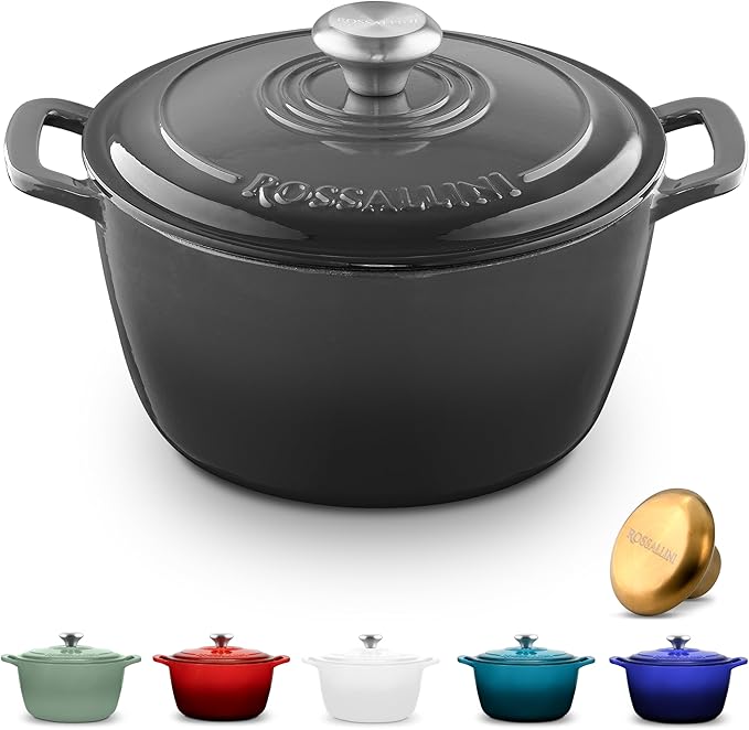Signature Enameled Cast Iron Dutch Oven, Non-Stick Serving Pot with Tight Fitting Lid for Perfect Roasting, Baking, Sauteing, and Bread Making | 7.4Q (7L) - Oyster Grey