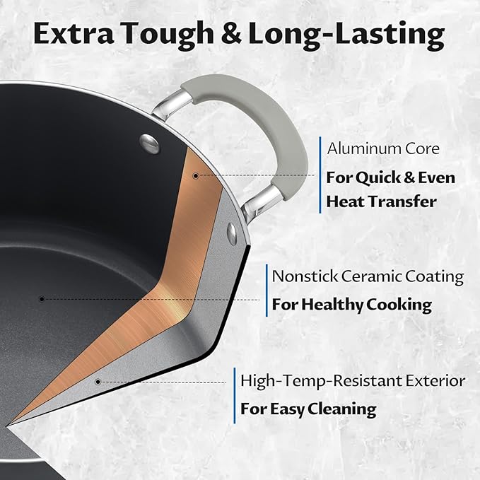 8 Quart Nonstick Stock Pot with Lid, BEZIA Ceramic Soup Pot with Lid, Induction Ready, Large Cooking Pot with Silicone Handle, Compatible with All Cooktops, Dishwasher Safe