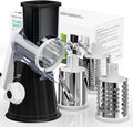 Rotary Cheese Grater Hand Crank, 3 Blades Slicer Shredder, Cheese Grater for Kitchen, Multi-Functional Kitchen Tool for Vegetables, Nuts, Chocolate, with Strong Suction Base, Black